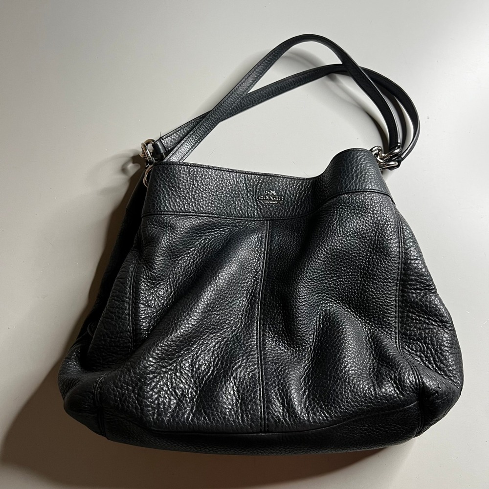 Coach Lexy Shoulder Bag Black Pebbled Leather Hobo F57545 Silver Hardware